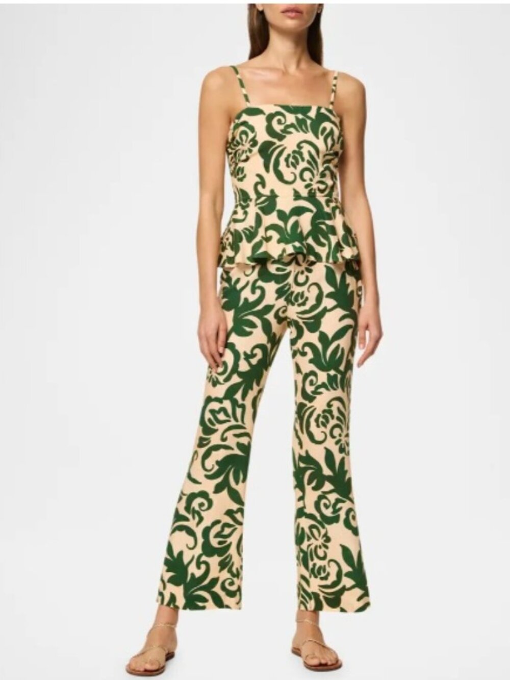 Misa Los Angeles Trista Peplum Matching set, Cream & Green | Large